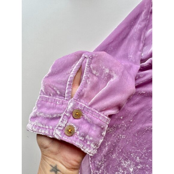 PILCRO Mara Lilac Purple Viscose Velvet Button Down Pocket Shirt, Size 12 - Picture 8 of 16